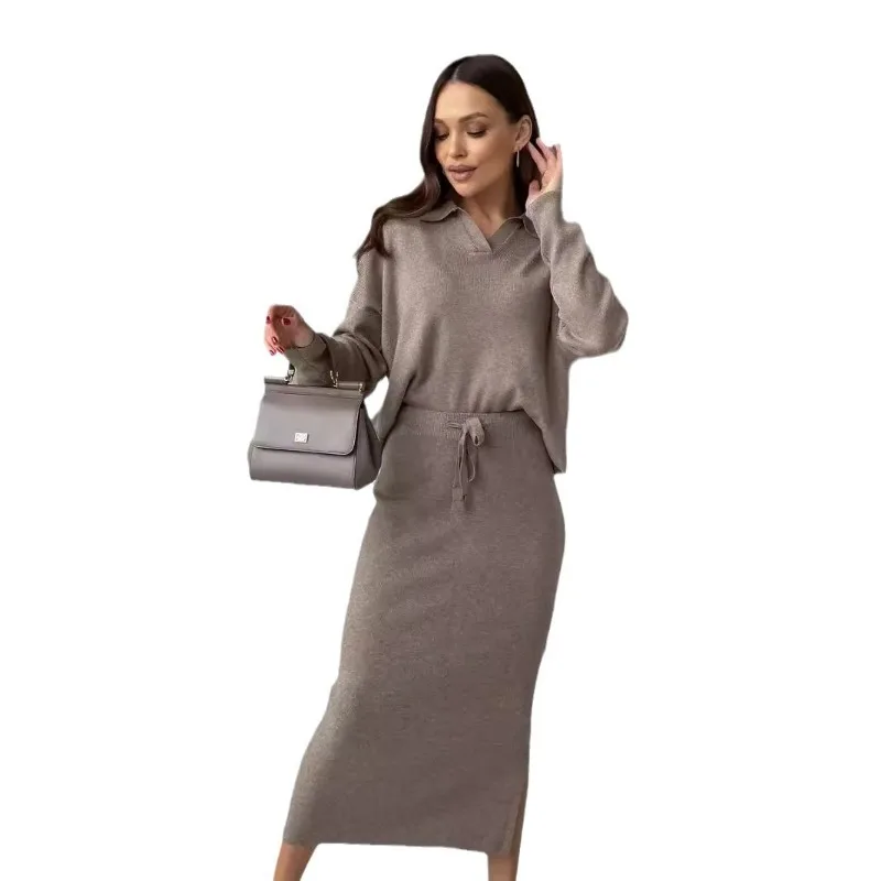 Features A Soft Slit Sweater Made of Core-spun Yarn Lace-up Skirt The New Autumn  Winter European-style Knitted Suit for Women
