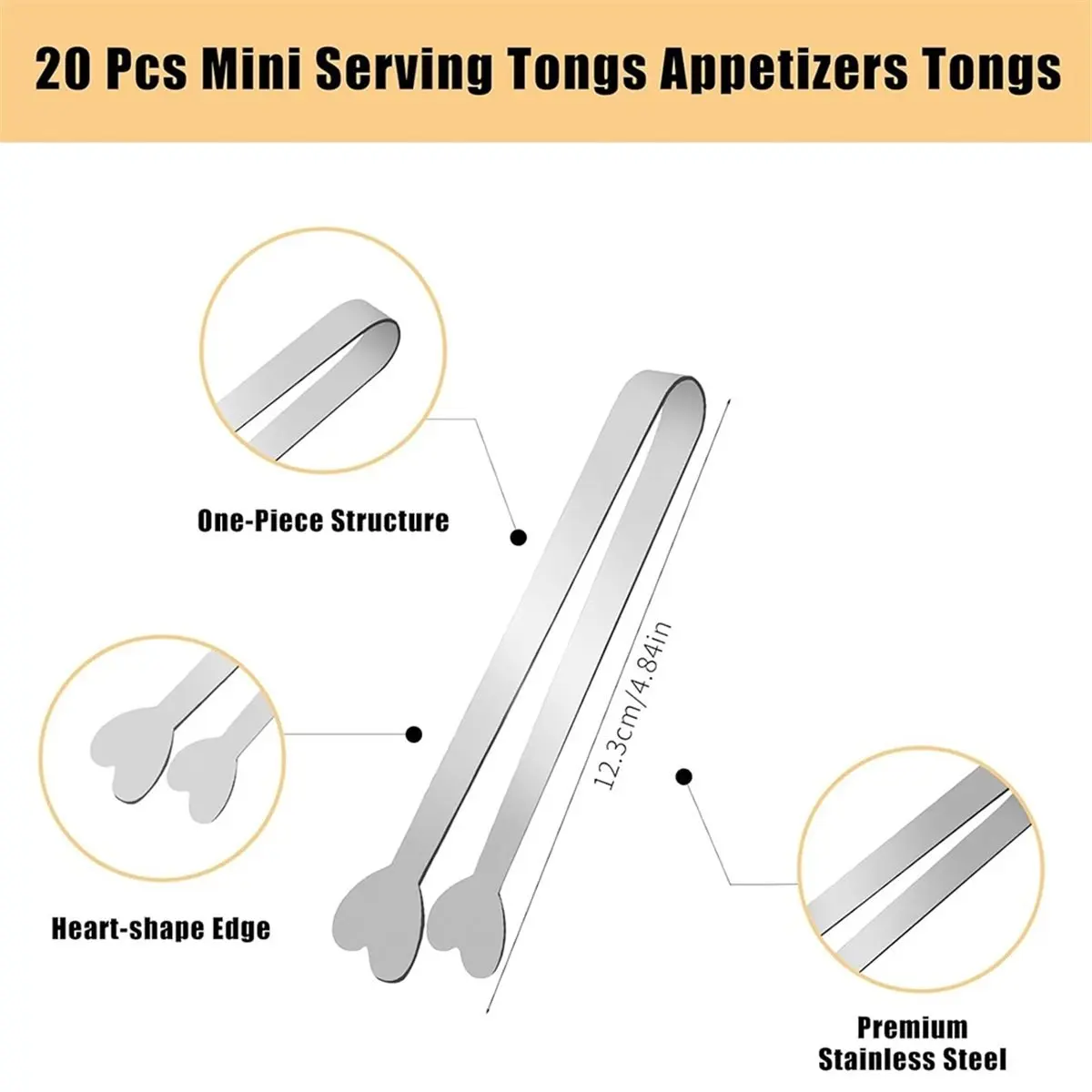 A67T NEW 20pcs Mini Serving Tongs, Stainless Steel Sugar Appetizers Tongs Metal Kitchen Tongs for Serving Food