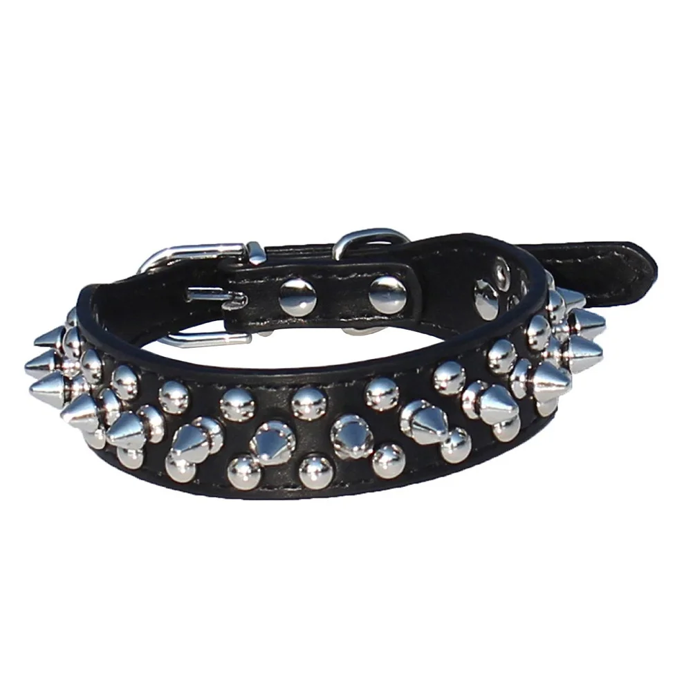 

Pet Collar Adjustable PU Dog Collar Size S Black Studded Design Stainless Steel D- for Puppy Dog Lovers