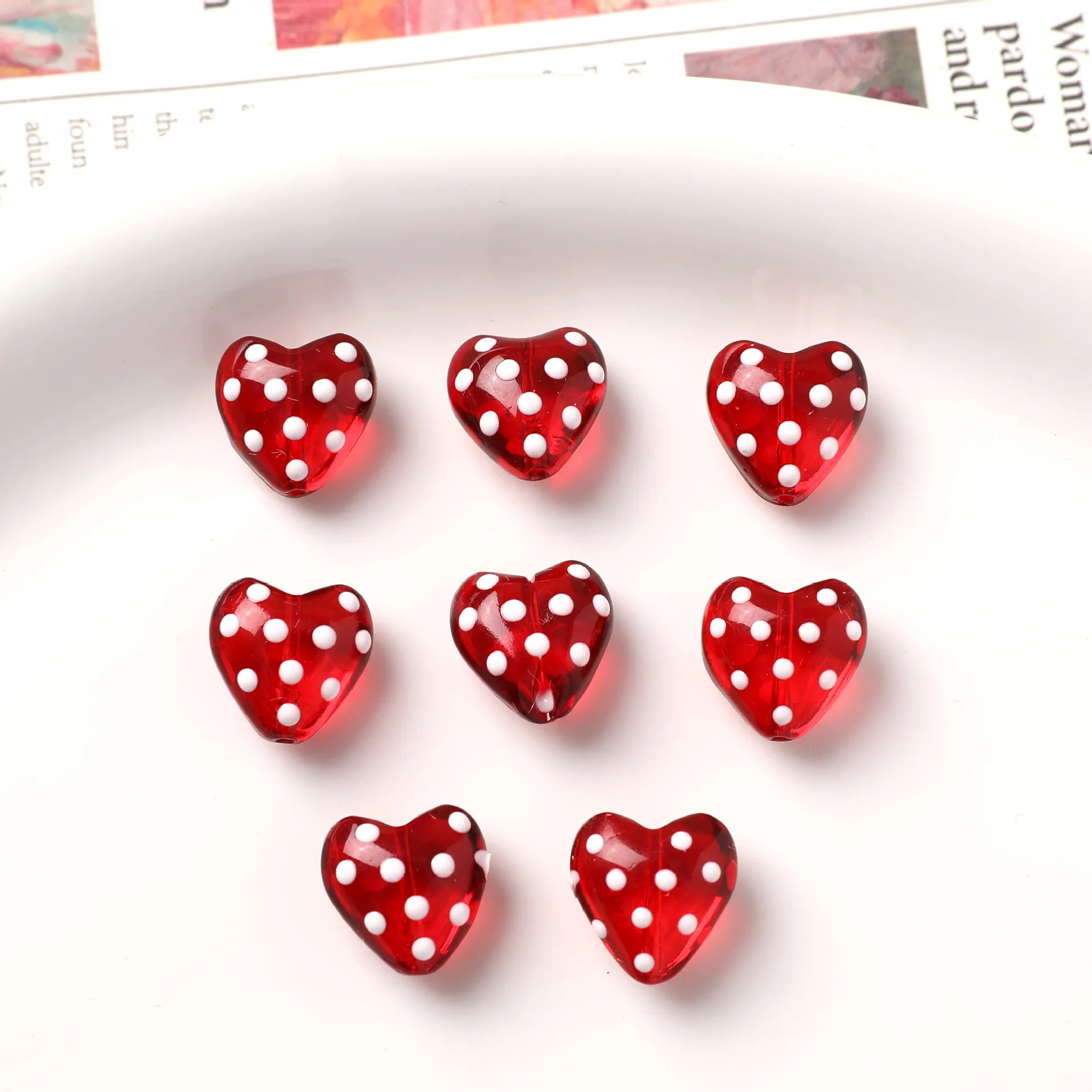 5 Stück 14 mm Tropfen Öl rote Herzform Perlen Glas lose Distanzperlen Charms für Schmuckherstellung DIY Halskette Armband Zubehör – Detail 3