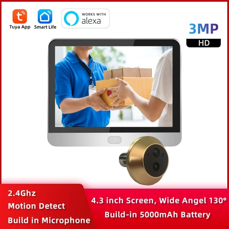 

3MP Tuya Smart One Way Audio Door Eye Camera Security Home 2.4G Wifi 4.3inch LCD Digital Door Peepholes With Camera