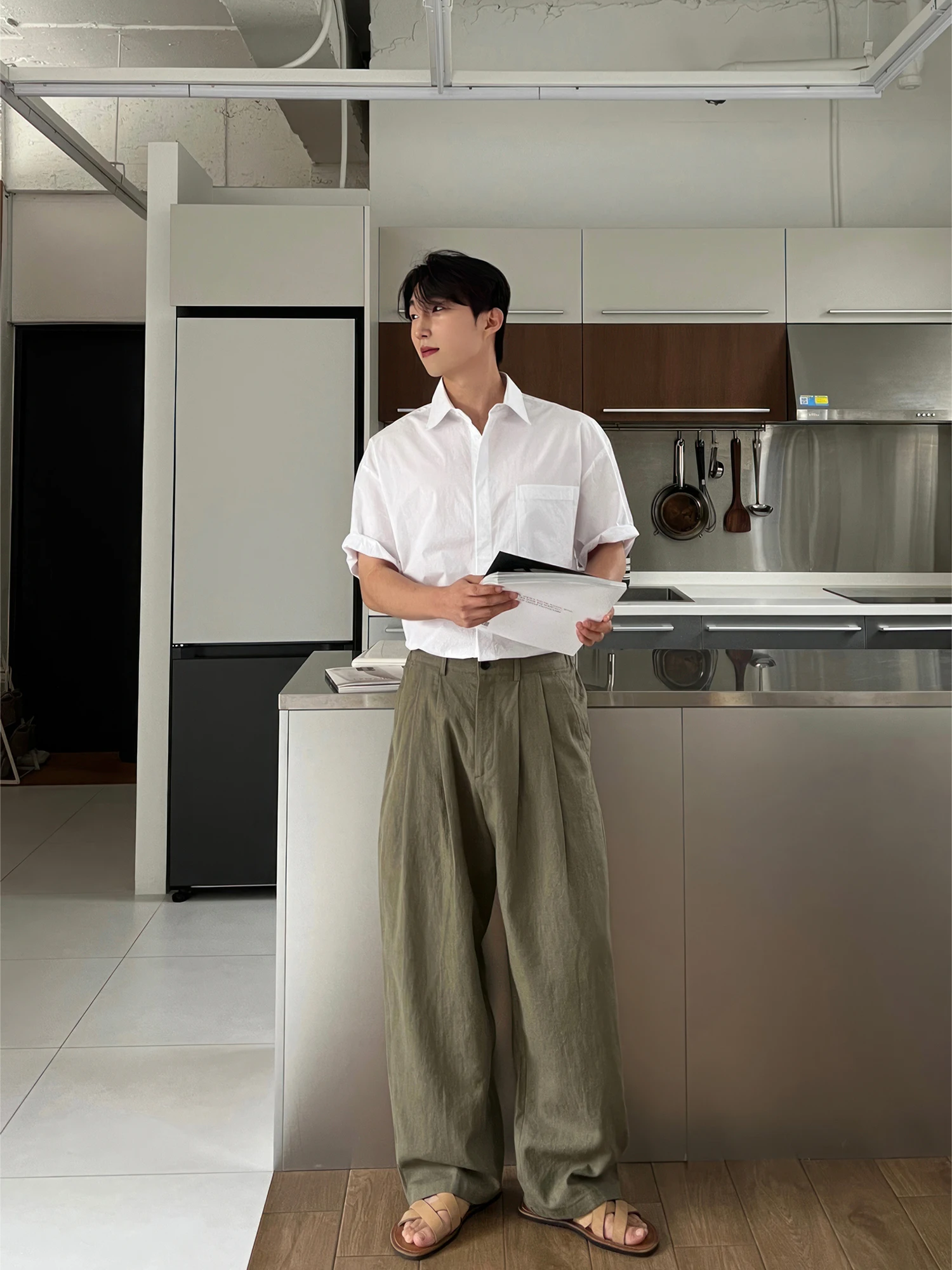 Military een Linen Men's Casual Pants Spring Autumn Loose Thin Straight Leg Wide Leg Lazy West Pants Straight Cut Trousers