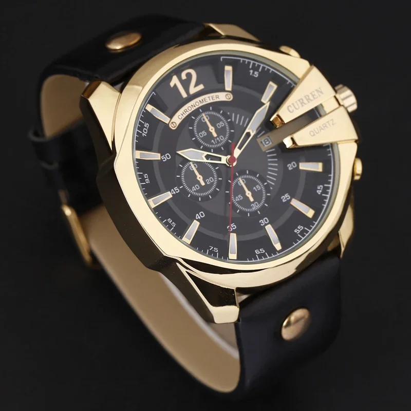 

Curren 8176 Men Watches Top Brand Luxury Gold Male Watch Fashion Leather Strap Outdoor Casual Sport Wristwatch with Big Dial