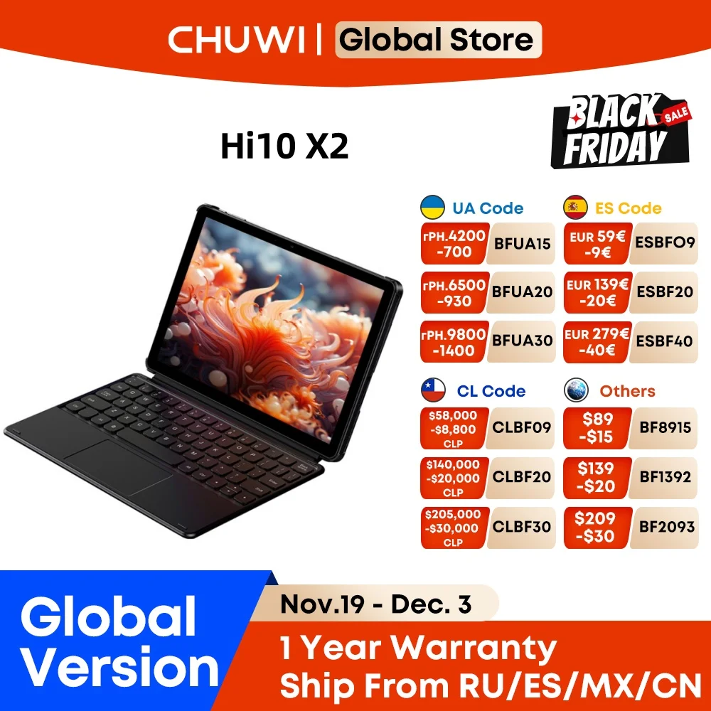 

CHUWI Hi10 X2 2 IN 1 Tablets Dual-Core Intel 10th i3-10100Y 8GB RAM 256GB ROM Intel UHD Graphics 615 10.1" LCD Screen Tablet