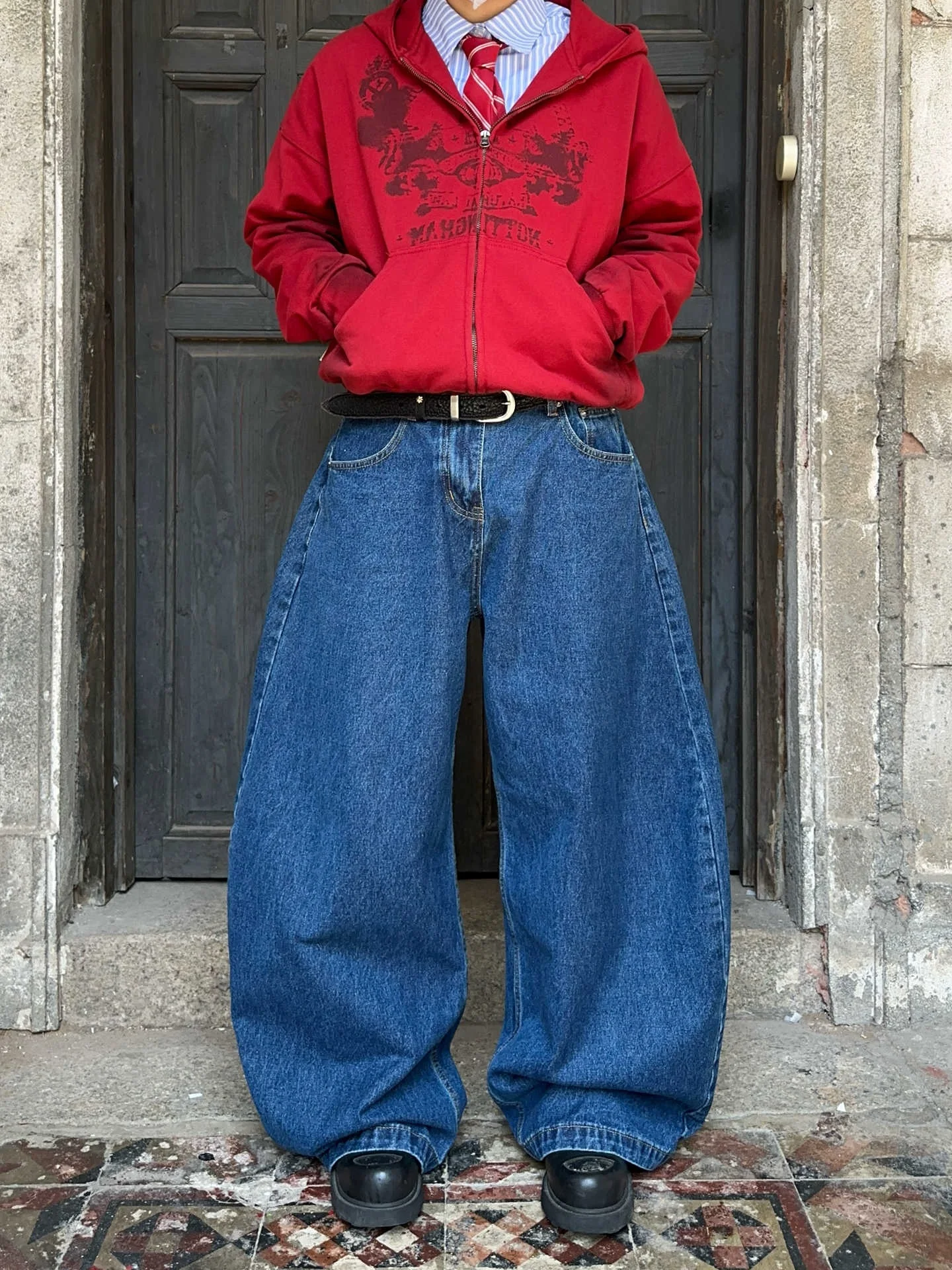 

Ретро-джинсы в американском уличном стиле, темно-синие, с изогнутым кроем, весенне-осенние, свободные, широкие, повседневные брюки-«косы» для мужчин и женщин