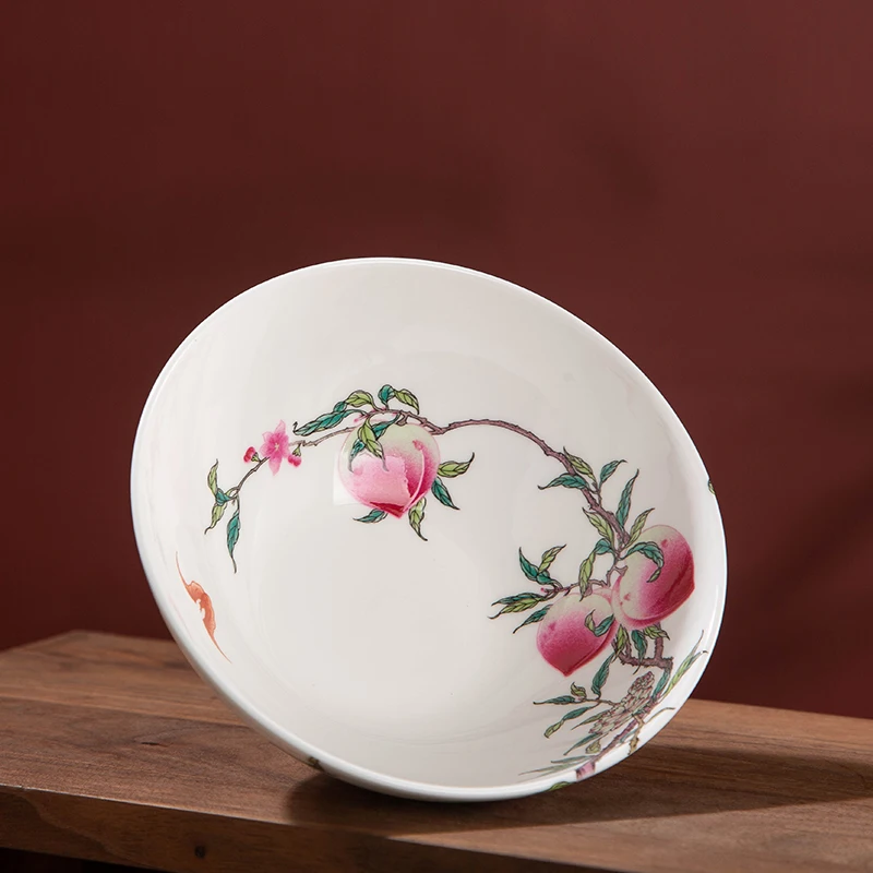 Rice Bowl Bamboo Hat Bowl High Footed Bowl Longevity Peach Bowl Jingdezhen Ceramic Home Gift Tableware