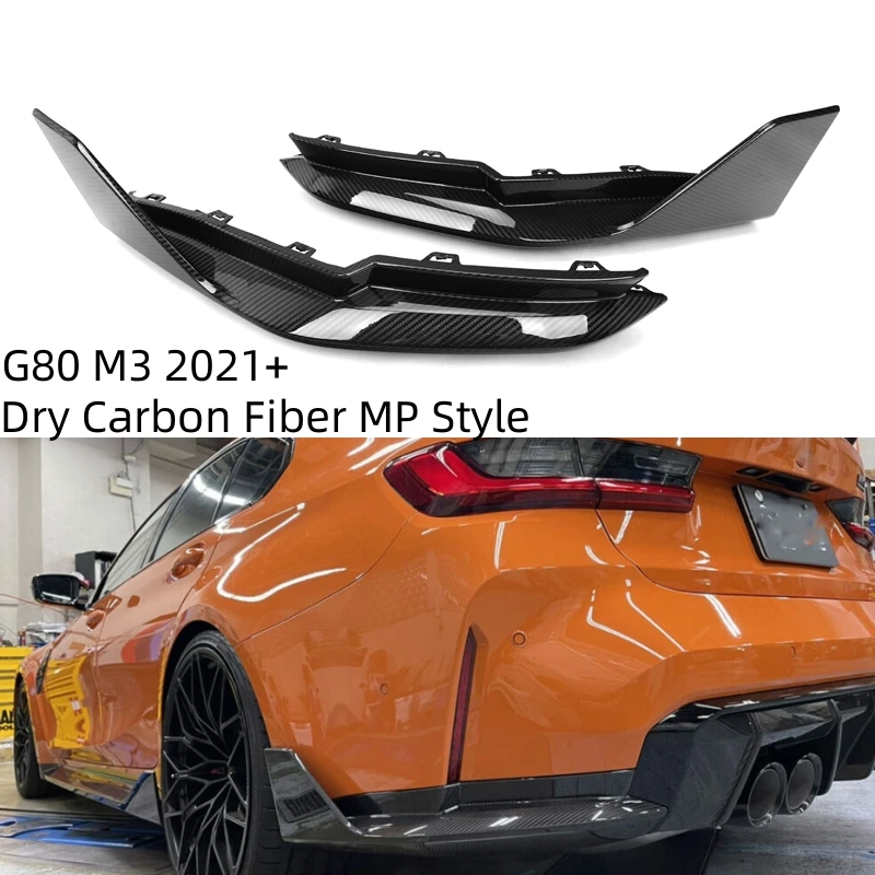 Car Rear Bumper Canard Splitters for BMW 3 Series G80 M3 2021+Dry Carbon Fiber Diffuser Lip Flaps Protector