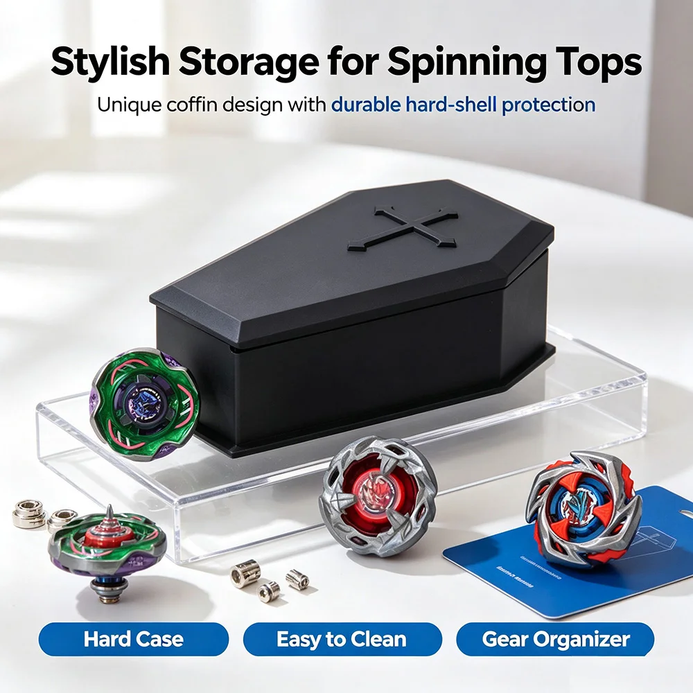 Coffin Style Battle Rotating Spinner Storage Container 3D Printed Magnetic Flip Cover Toy Collection Display Box