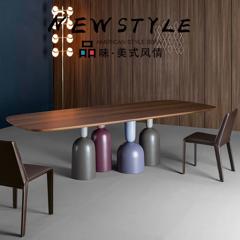 Nordic walnut dining table small apartment rectangular dining table Italian simple home