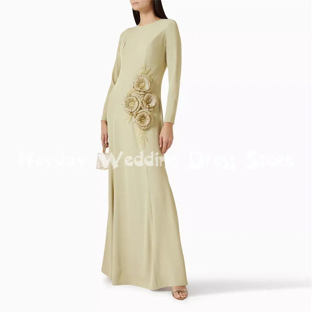 

Heyday женские роскошные вечерние платья русалки с круглым вырезом и 3D цветами из бисера в Саудовской Аравии с длинными рукавами, элегантные платья длиной до пола, 2025