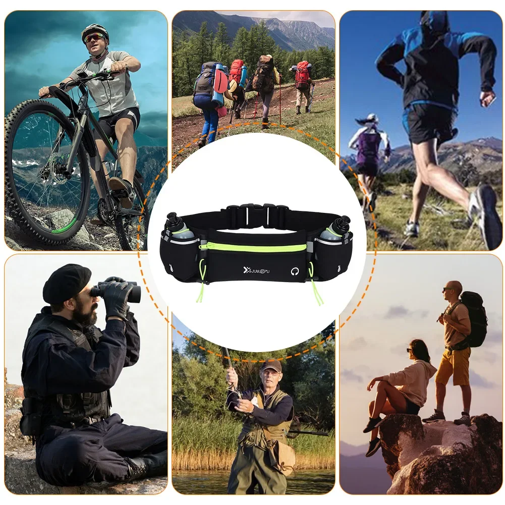 Hydration Running Belt with Bottles Multiple Pockets Running Pouch Belt Adjustable Strap Exercise Waist Pouch for Outdoor Sports