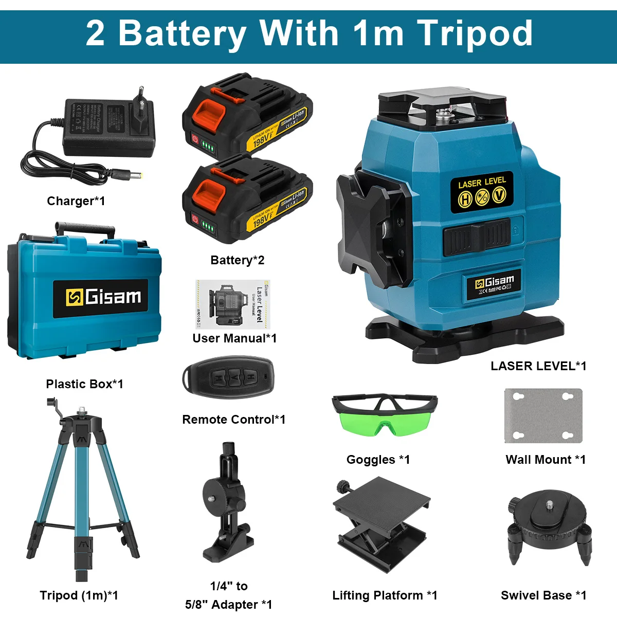 GΣ 16 lijnen 4D-laserniveau 360 verticale en horizontale lasers Professionele Super Power Green Beam voor Makita 18v batterijpennen