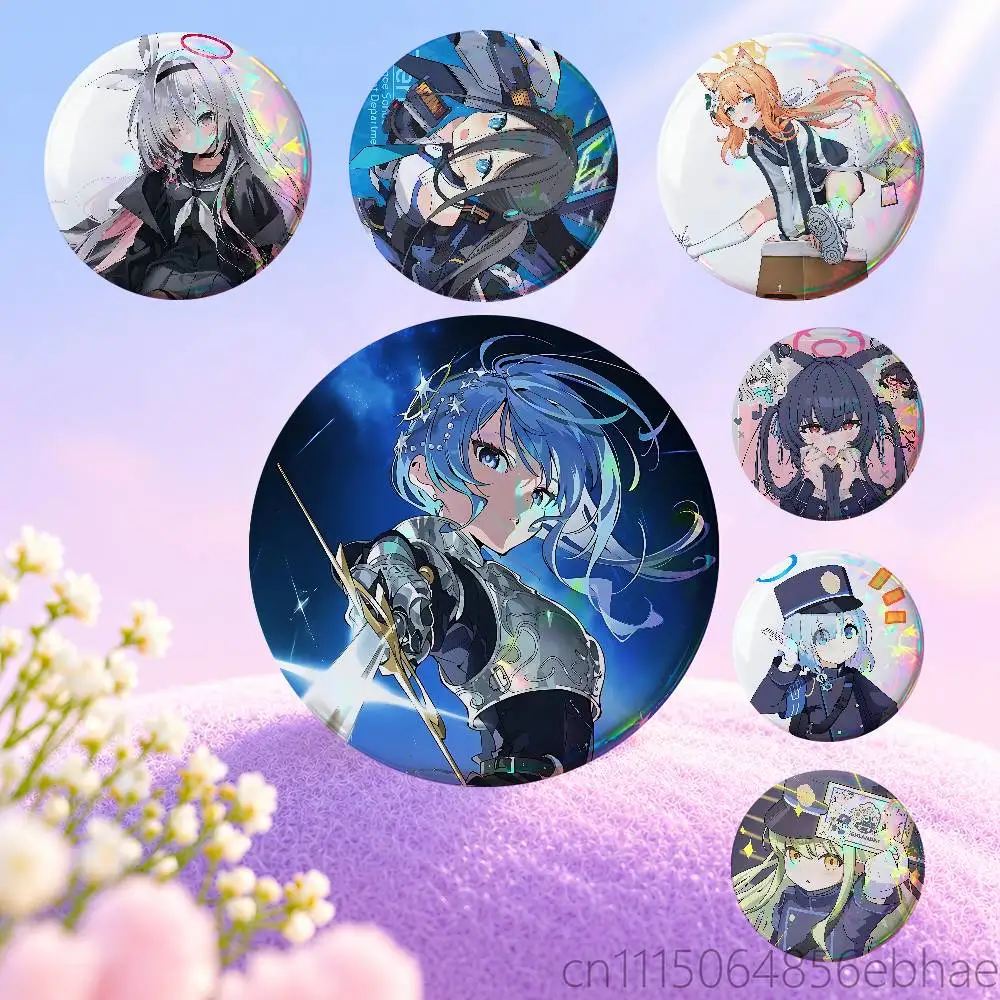 FOR Blue Archive Kiryuu Kikyou Round Exquisite Laser Badge Brooches Creative Pins For Clothes Hat Backpack Gift Accessories