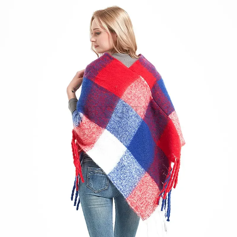 Womens Elegant Knitted Shawl Poncho with Fringed V-Neck Lattice Sweater Pullover Cape Gifts for Women Scarves and Shawls