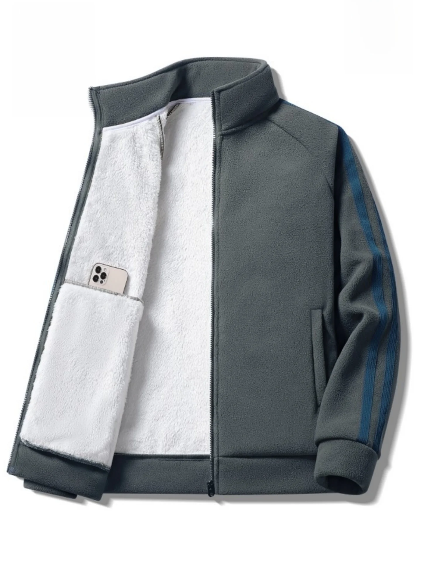 

Men's Fce Lined Stand Collar Jaet Warmth Outerwear Spring Autumn Winter Casual Loose Fit Polyester Fabric Zipper Closure