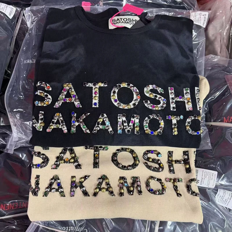 27SS Waffle Satoshi Nakamoto Dingzhu Colorful Diamond Label T Shirt Men Women Washed Loose Soiled Quick Dry T-shirt Tops Clothes