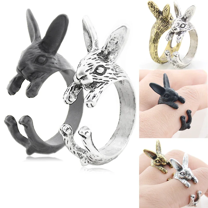 5 Styles Funny Rabbit & Bunny & Hippo & Rhino & Flamingo Metal Warp Rings For Women Adjustable Animal Couple Ring Girls Jewelry