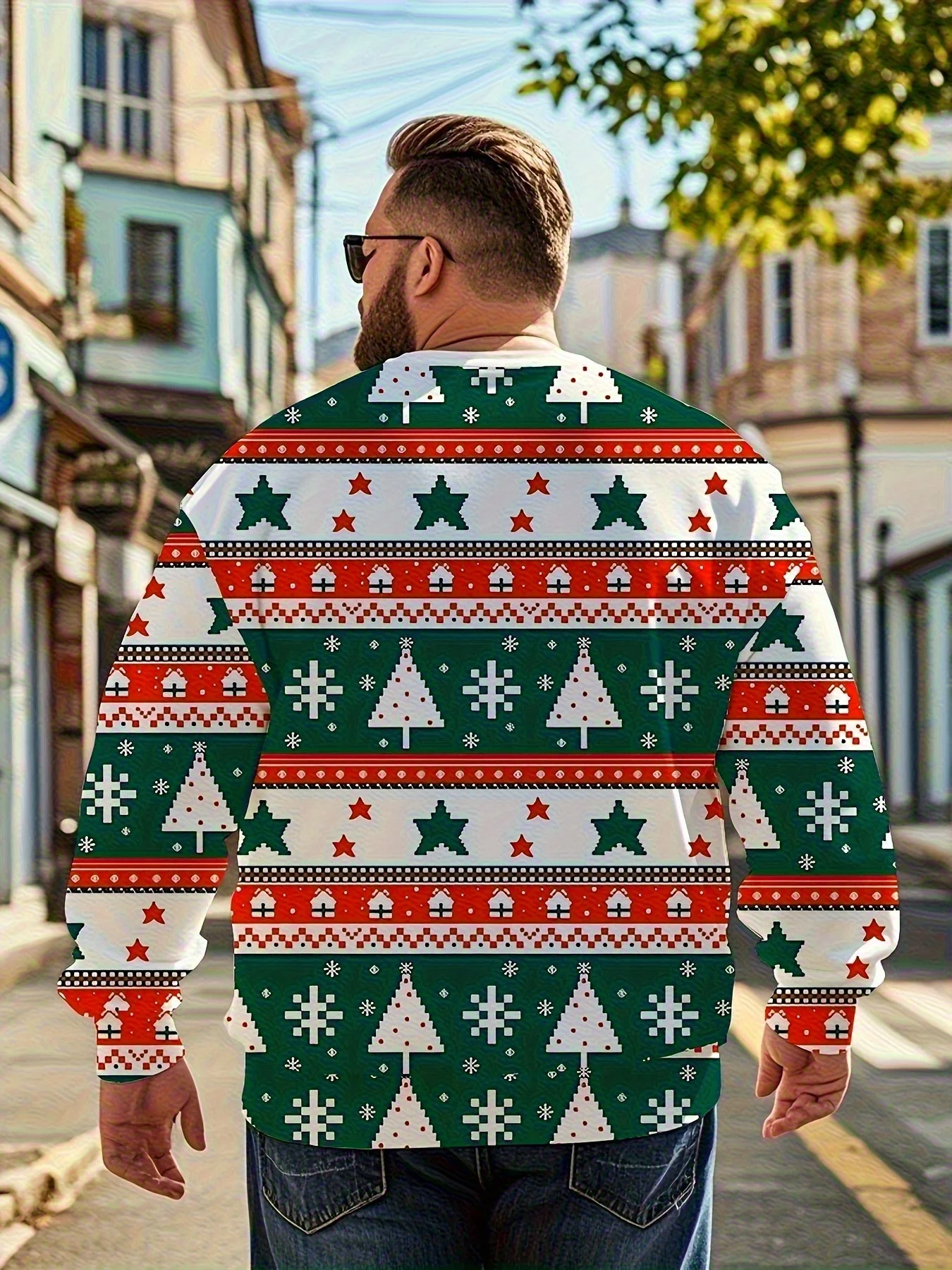 Neuer Herren-Weihnachts-Hoodie in Übergröße, 3D-Weihnachtsbaum, langärmelig, Rundhalsausschnitt, normale Version, Weihnachts-Design, Weihnachtspullover