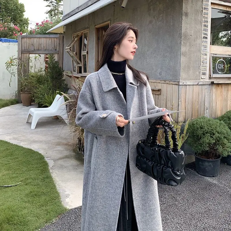 2023 Autumn Winter New High-End Mulberry Silk Rabbit Wool Reversible Cashmere Coat Women Long Temperament High Sense Woolen Coat