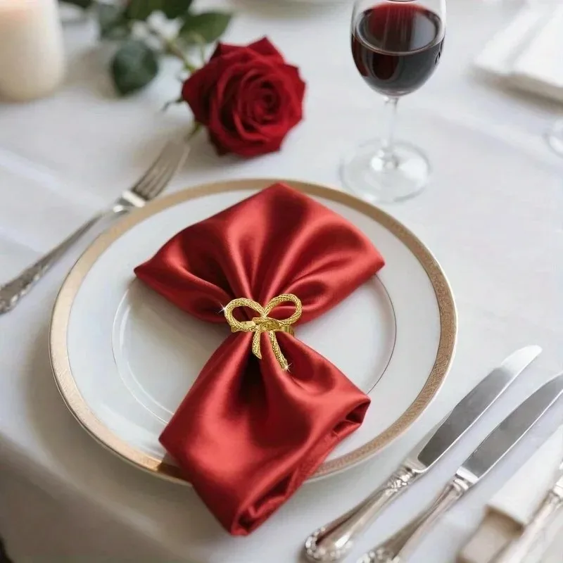 1-12PCS Gold Bow Tie Napkin Rings Elegant Metal Napkin Holders Luxury Table Setting Decoration for Wedding Banquet Dinner Party