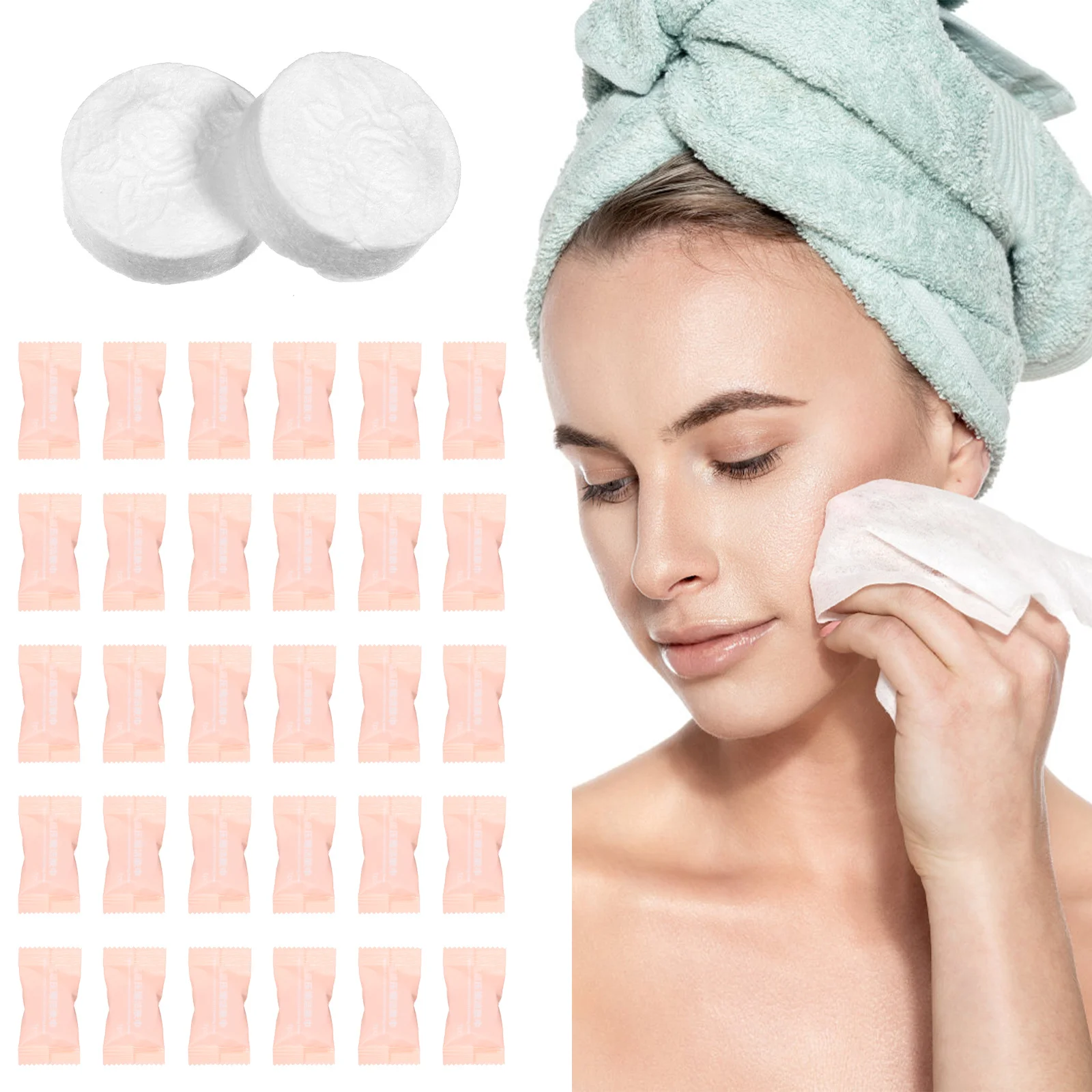 100 قطعة مناشف الوجه المضغوطة، مناشف سفر قطنية للاستعمال مرة واحدة، ورق تنظيف الوجه المحمول المدمج للتخييم
