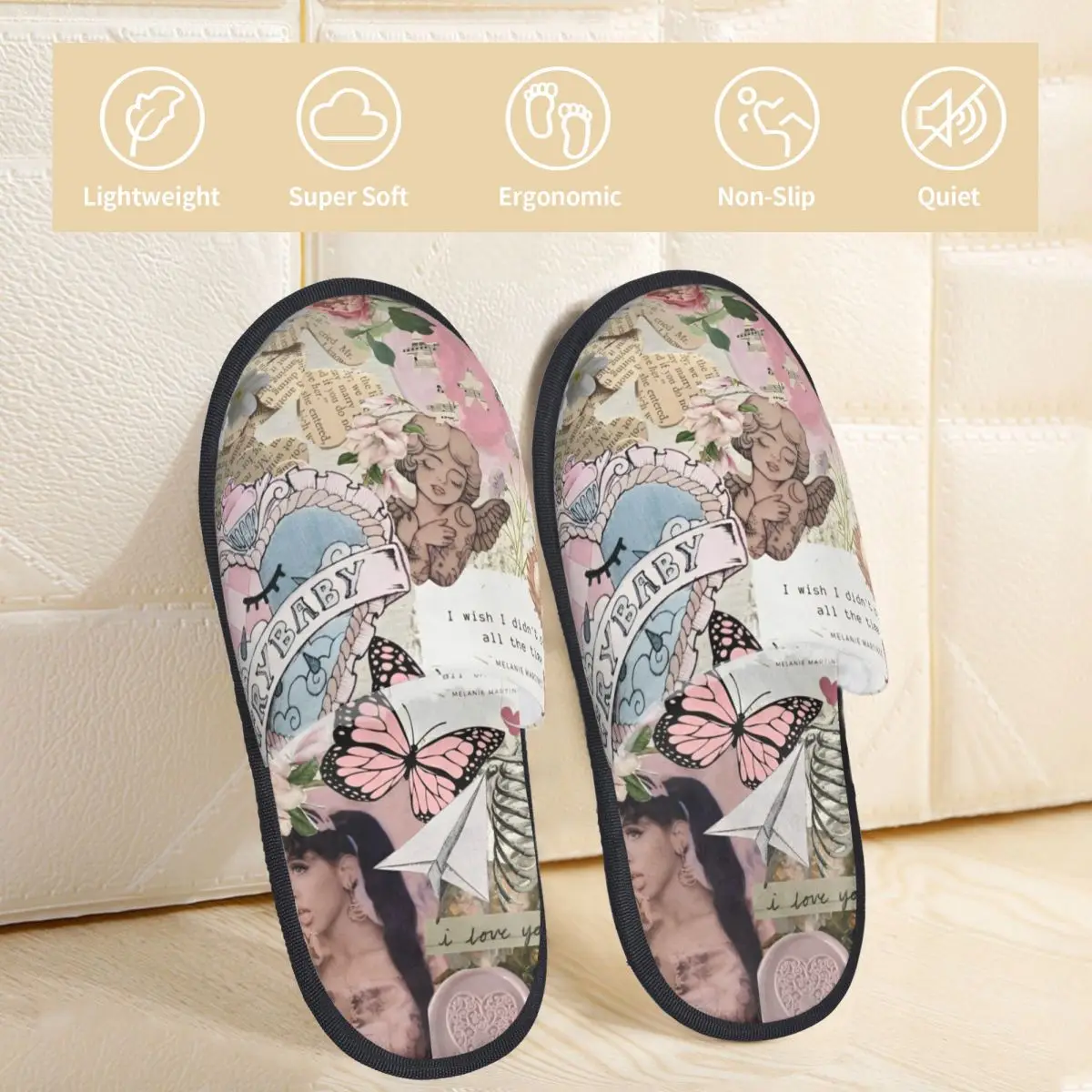 Winter Slippers Melanie Martinez Butterfly Merch Household Fur Slides Slippers Living Room Music Singer Cozy Non-slip Slides