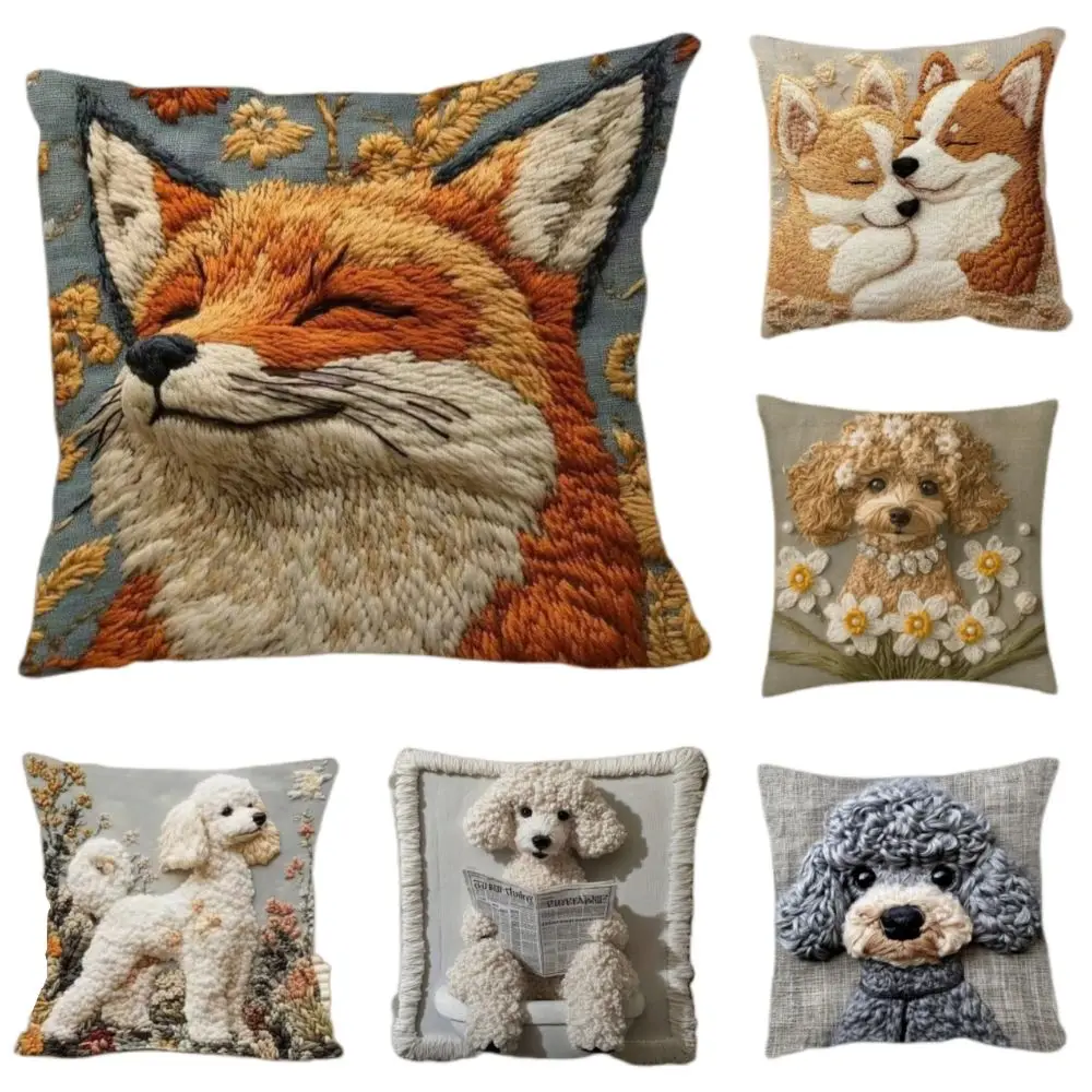 New Super Soft Pillowcase 2D Pattern Cute Animals Cushion Cover Simulated Embroidery 45x45 Sofa Pillow Cover Home Decor