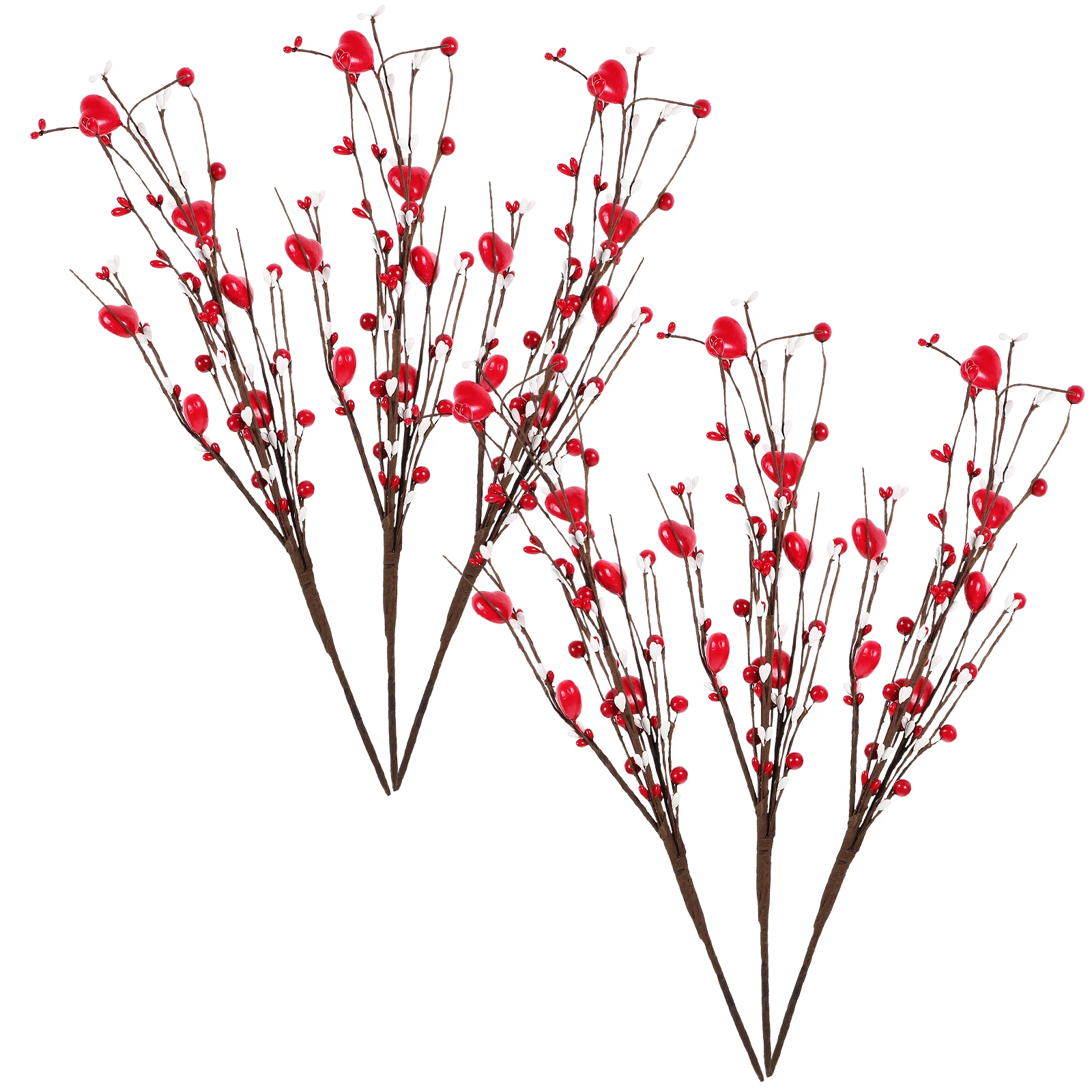 

6Pcs Valentines Day Artificial Berry Stems Heart Charms Fake Flower Picks Bright Colors DIY Floral Decoration Table Centerpiece