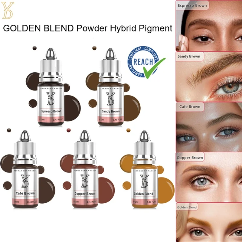 

YD REACH Certified Hybrid Powder Pigment Set Semi Permanent Makeup Eyebrow Tattoo Ink for Natural Brows & European Skin Tones
