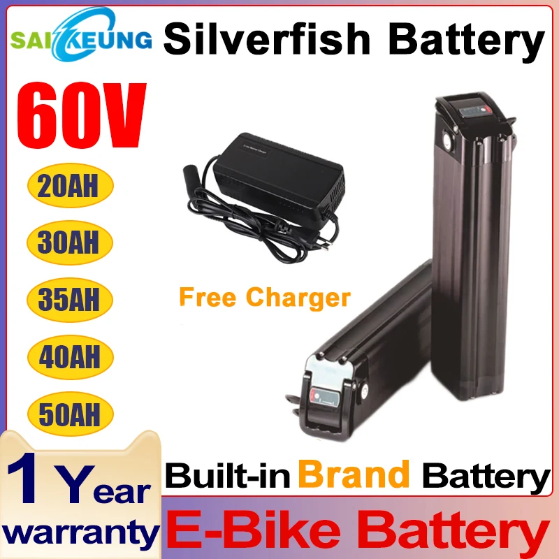 

Silverfish 60V Electric Bike Battery 20ah 30 35 40ah 50ah 60ah battery for electric bike motor 750w 1500w 2000W kit 18650 Li-ion