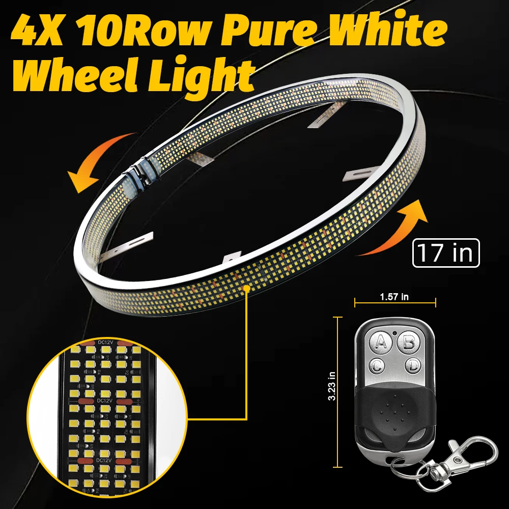 Kingshowstar Brightest White 10 Row Double Side Ambient Light Lamp Kit 10 Row Wheel Lights For Truck Off-road Car
