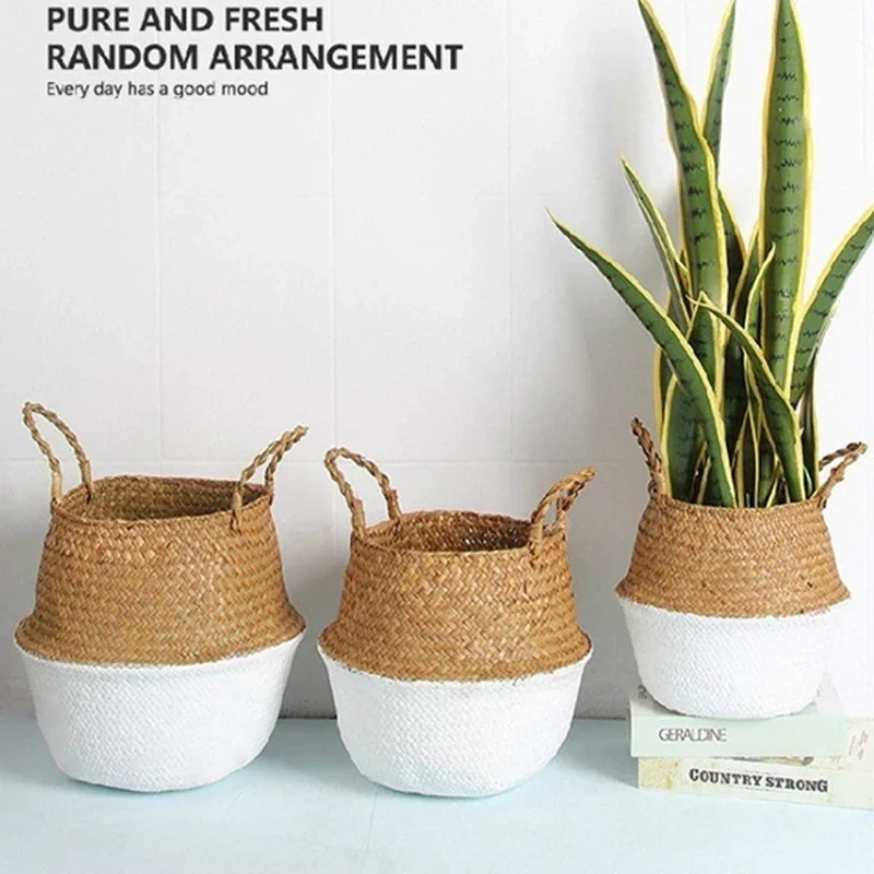 

1Pc Foldable Hand-woven Flower Basket Organizer Wickerwork Rattan Style Simple Plant Flower Pot Living Room Decor Patio decor