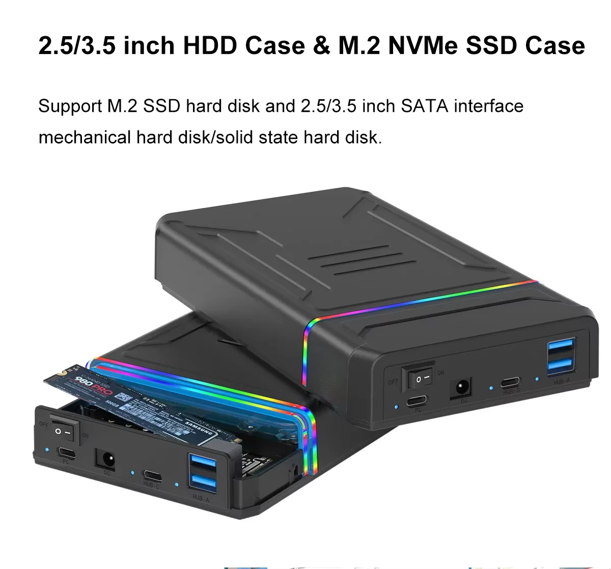 Корпус M2 NVMe SSD 2,5/3,5-дюймовый корпус для жесткого диска USB3.0 Корпус для жесткого диска с двумя отсеками 5/10 Гбит/с PCIe SSD Адаптер для жесткого диска для ПК