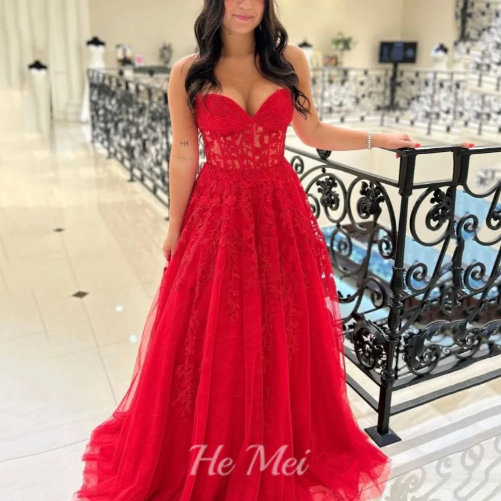 

Romantic Prom Dress A Line Sweetheart Neck Lace For Women Evening Gowns Floor Length Party Dresses New Arrival فساتين سهرة
