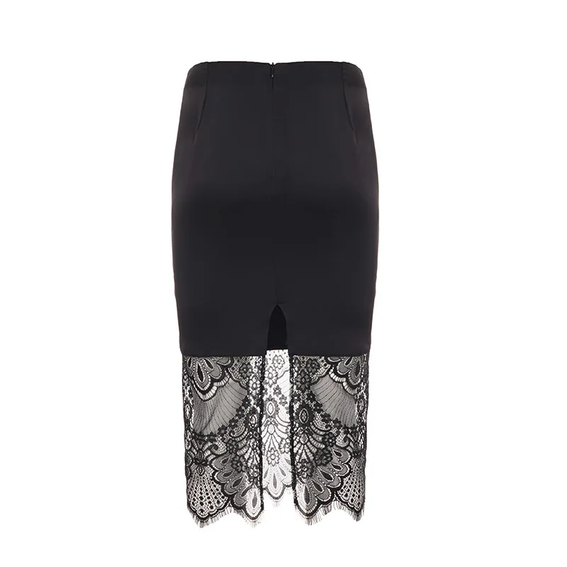 sexy satin half skirt fashionable lace patchwork split wrapper hip skirts