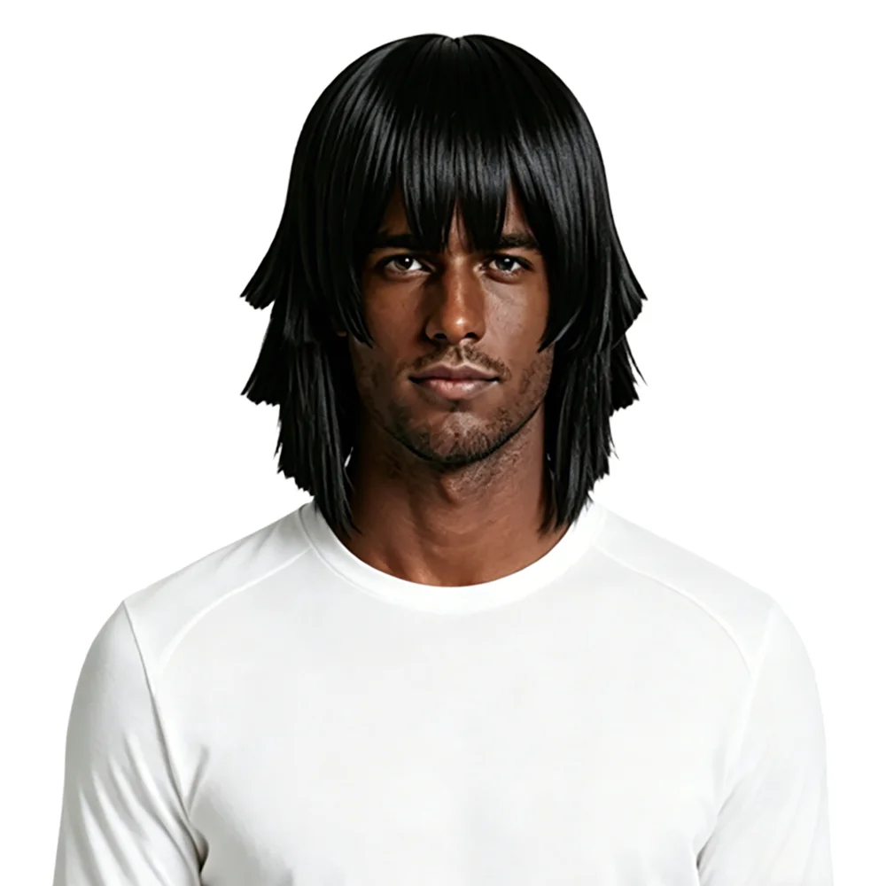 African American Men Black Short Layered Cosplay Wig Iguro Obanai Heat Resistant Synthetic Wig For Halloween Party Daily Wear
