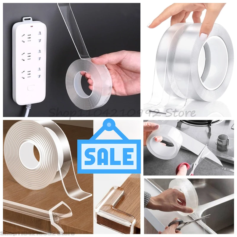 Cinta adhesiva de doble cara Nano, tiras adhesivas transparentes de alta resistencia, cinta de montaje impermeable reutilizable multiusos fuerte y pegajosa