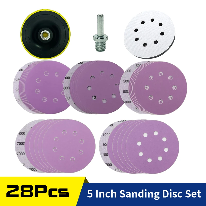 

25Pcs 5inch Sanding Discs Wet Dry Sandpaper 2500-10000 Grit with M14 Backing Pad for Random Orbital Sander Automotive Polishing