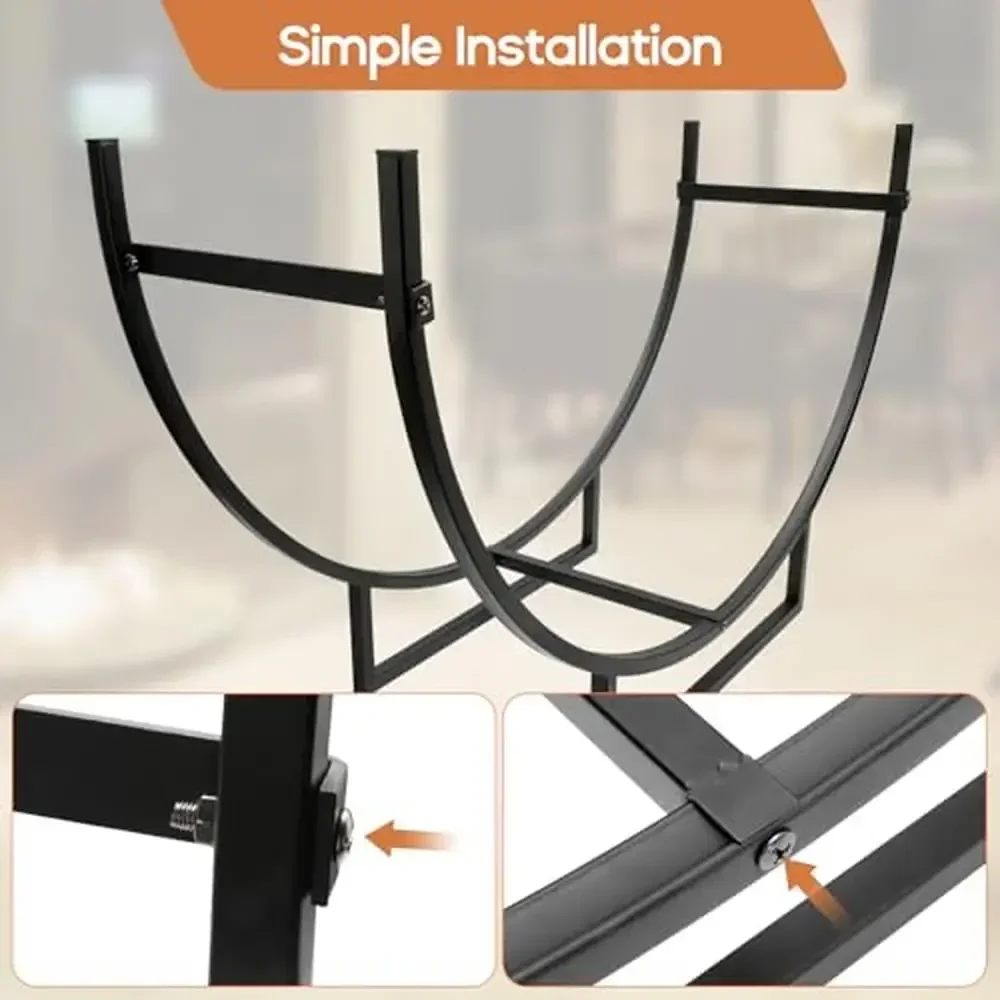 رف سجل فولاذي عالي التحمل منظم حطب متين مقاوم للصدأ مع أذرع منحنية وقاعدة مرتفعة للتخزين الداخلي/الخارجي باللون الأسود #5