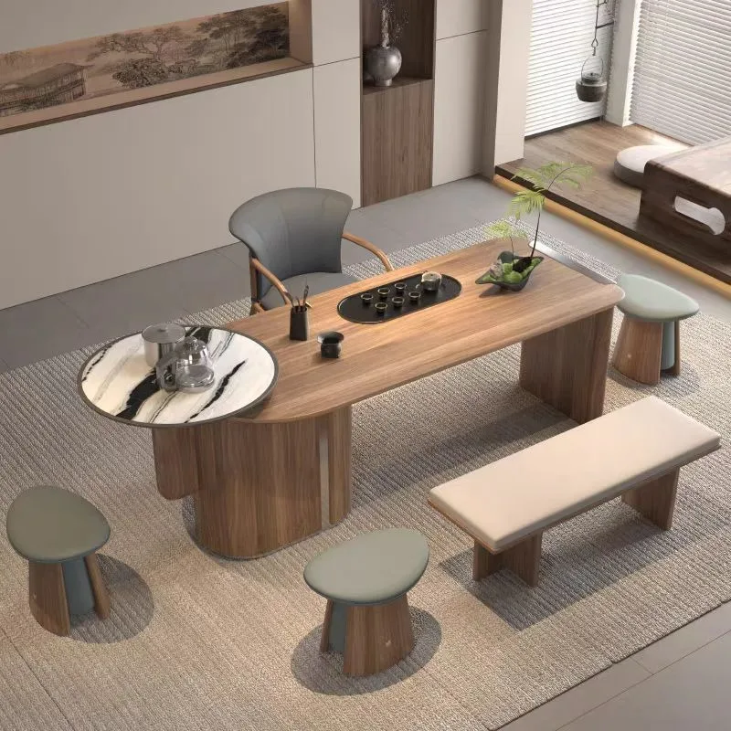 Włoski nowy chiński styl lite drewno automatyczny inteligentny dom biuro stół do herbaty nowoczesna willa stół do herbaty kung fu zintegrowany