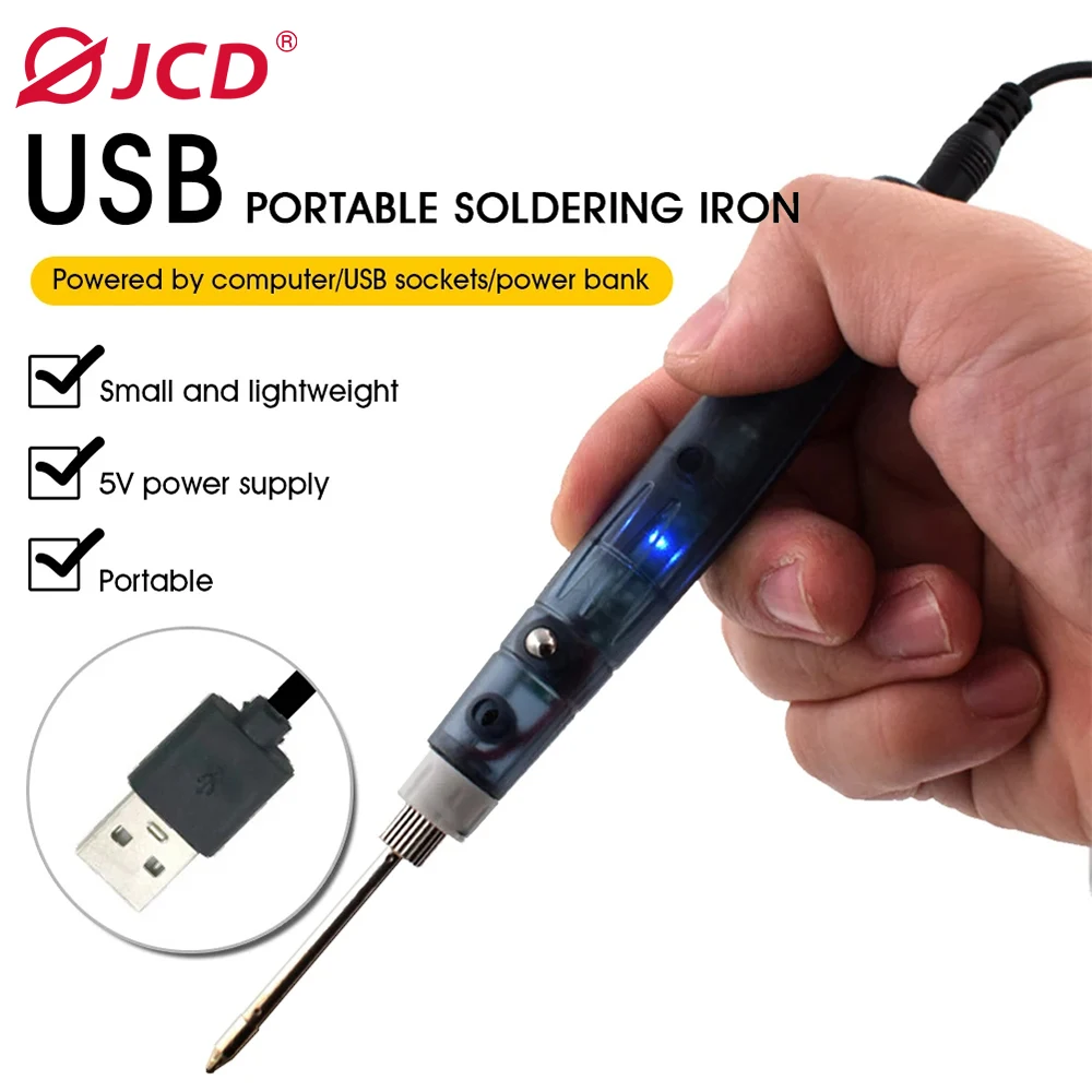 JCD Portable USB Soldering Iron 5V 8W Electric Heating Tools Rework With Indicator Light Handle Welding Gun BGA Repair Tool