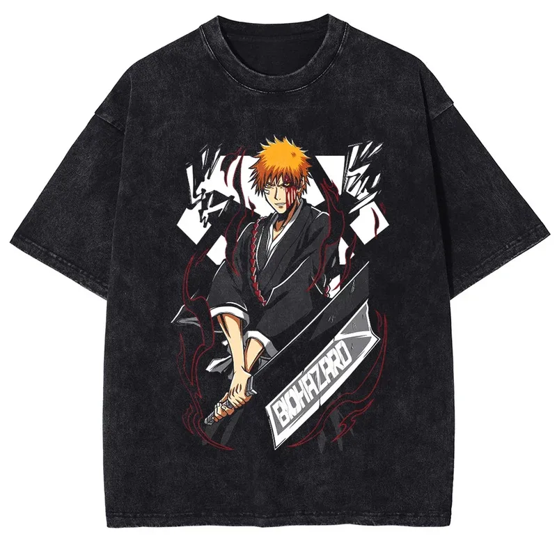 CyAnime BLEACH Grimmjow Jaegerjaques 쿨 티셔츠 남성 빈티지 워시드 티셔츠 만화 코튼 하라주쿠 남성 캐주얼 탑 티셔츠