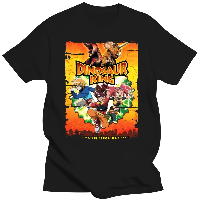 Hot 2020 Summer Men T Shirt Fashion Dinosaur King Anime Battle Card Worn Look Cool Geek T Shirt