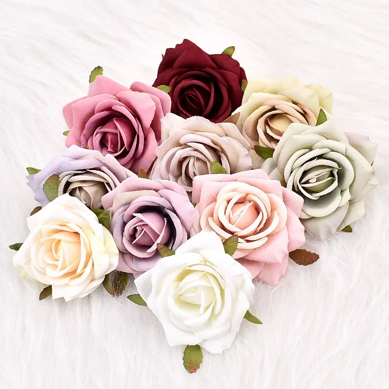 6-7cm 20pcs White Rose Artificial Silk Flower Heads Decorative Scrapbooking Home Wedding Birthday Decoration Fake Rose Flowers