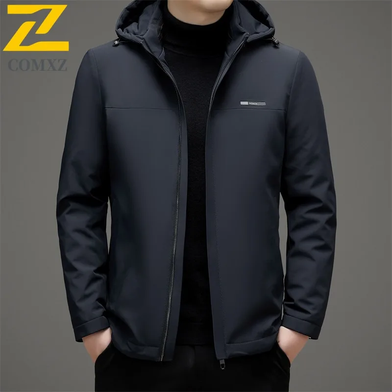 COMXZ Mens Down Jacket New White Duck Down Hooded Outdoor Working Warm Coat Fashion Daily Style Comfortable Autumn Winter Wear