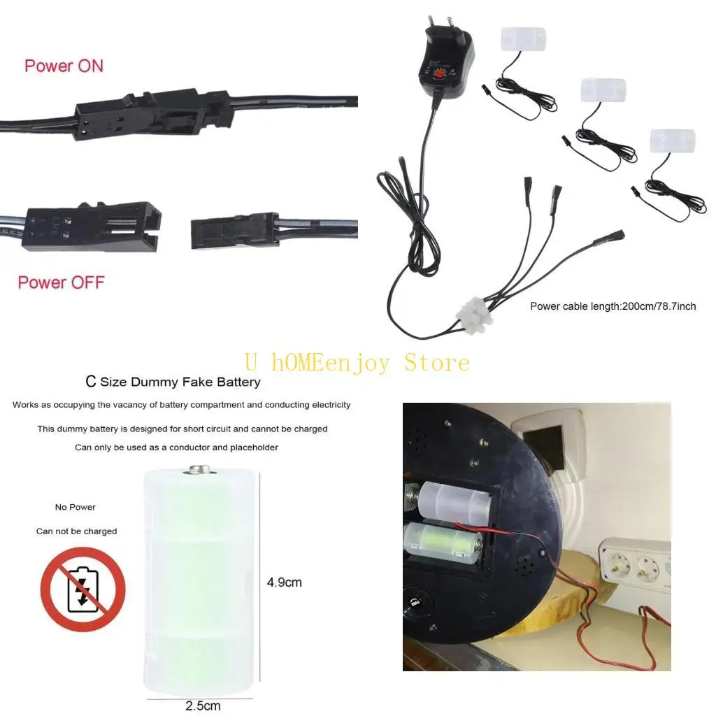 

B0KF 3V-12V Adjustable US/EU/UK Plug to Dummy Battery Eliminate Cable for 1.5V LR20 D+LR14 C Battery for Toy, Controllers