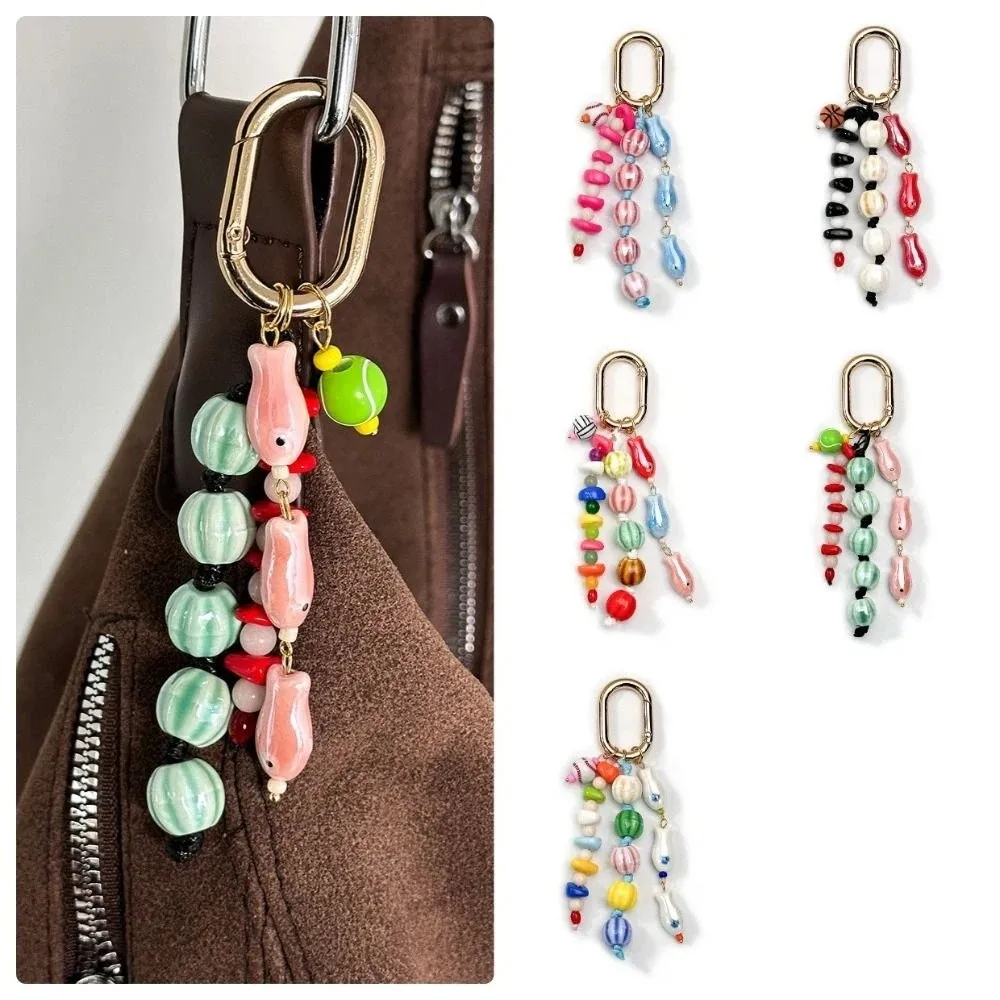 Minimalist Ceramics Bag Charm Pastoral Style Watermelon Beaded Fish Keychain Bag Pendant Beads Pendant Keychain Women