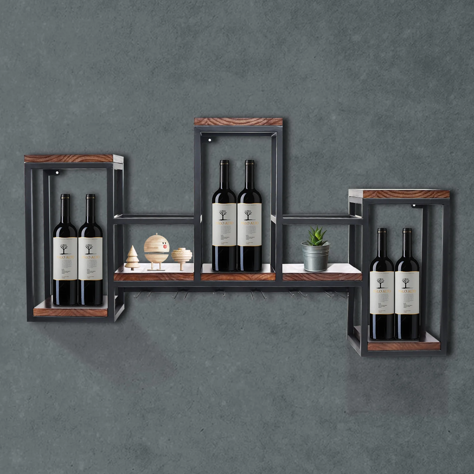 Wall Mounted Wine Rack Metal Hanging Wine Bottle Holder Wine Bottles Display Wall Storage Shelf for Home Kitchen Living Room