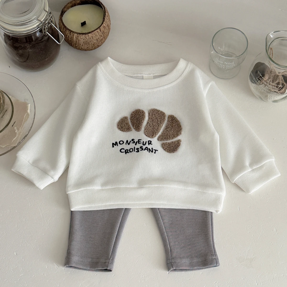 2 قطعة/المجموعة الخريف الوليد الطفل لطيف بولهورن ملفوفة منشفة التطريز أعلى + السراويل الصلبة عارضة تنفس الزي دعوى 0-3 سنوات #5