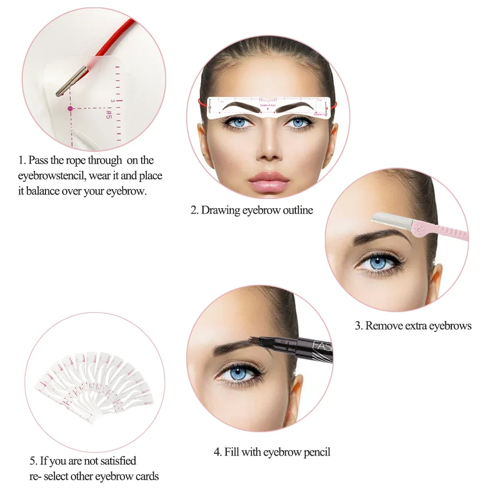 Eye Brow Diy Drawing Guide Styling Shaping Grooming Template Card Easy Makeup Stencils Tattoo Set Reusable Eyebrow Stencil Set